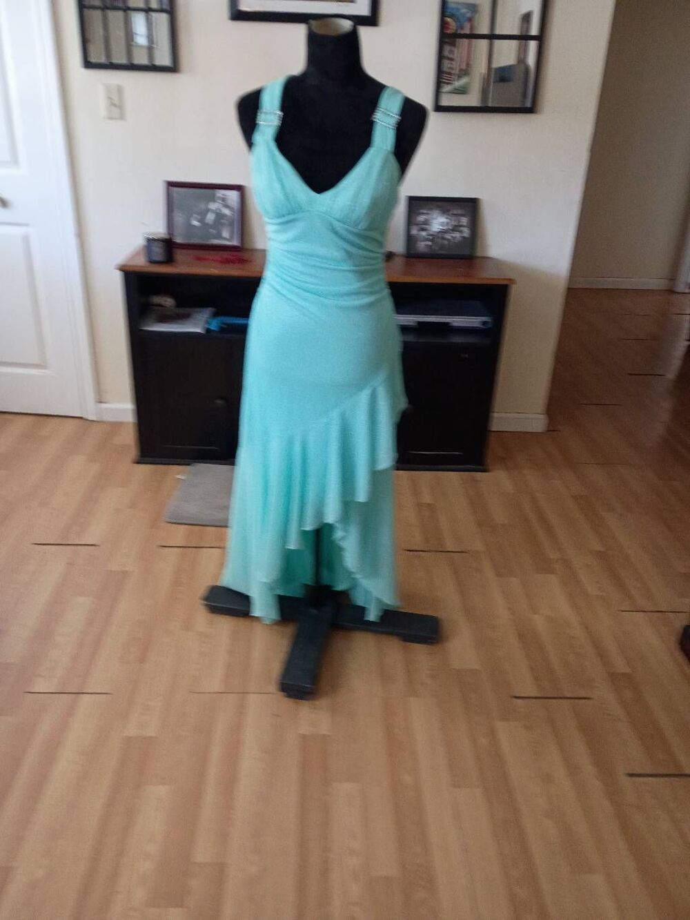 Medium City Triangles Blue Glitter Sleeveless Ruched Dress Prom Wedding Cruise